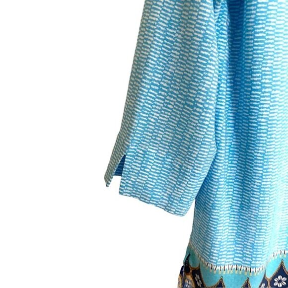 J. Jill Blue Boho Pullover Tassel Tie Top Medium - Picture 4 of 6